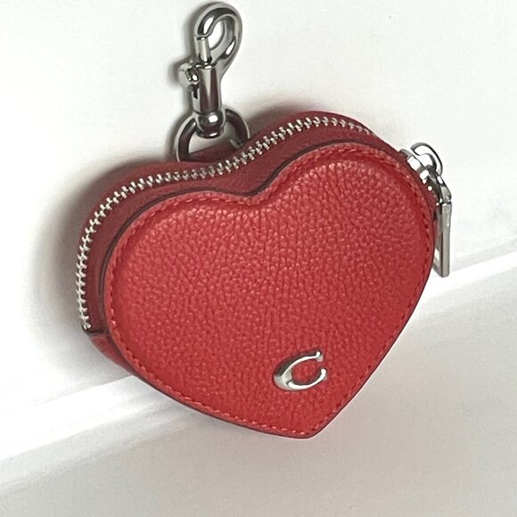 Coach Heart Coin Purse Keychain Red Bag Charm Earbud Case Leather CP406 - Picture 10 of 10
